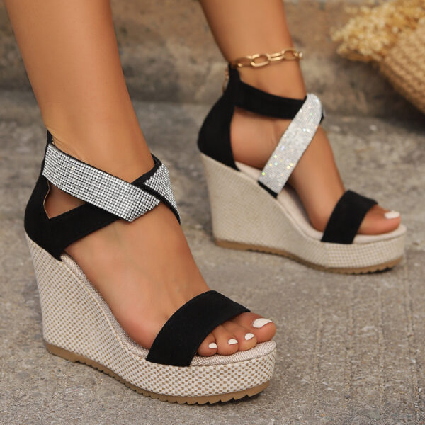 Fish Mouth High Wedges Sandals With Rhinestone Design Fashion Summer Platform Shoes For Women - Image 5