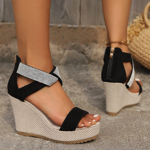 Fish Mouth High Wedges Sandals With Rhinestone Design Fashion Summer Platform Shoes For Women - Image 2