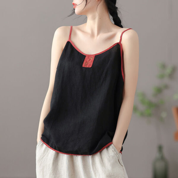 Summer Thin Cotton Linen Top Ladies Embroidered Vest - Image 7