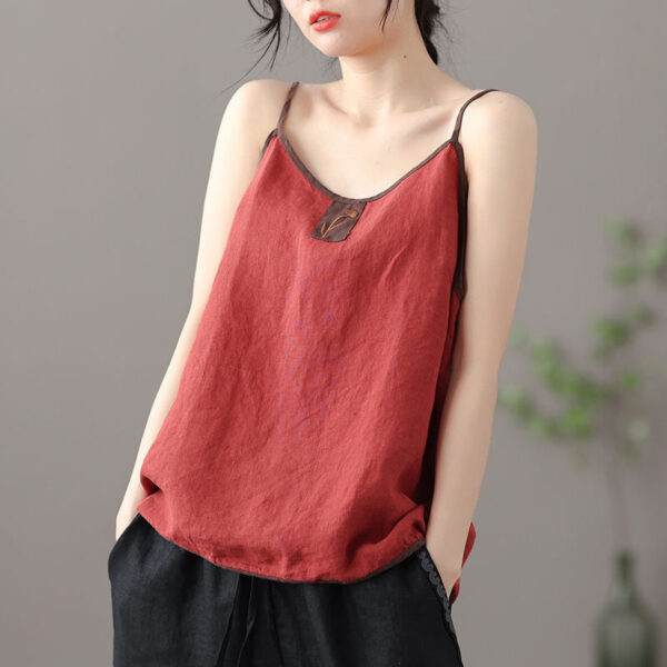 Summer Thin Cotton Linen Top Ladies Embroidered Vest