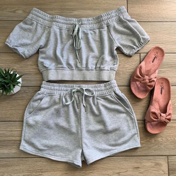 Ladies Two-Piece Neck Tie Top Shorts - Image 4