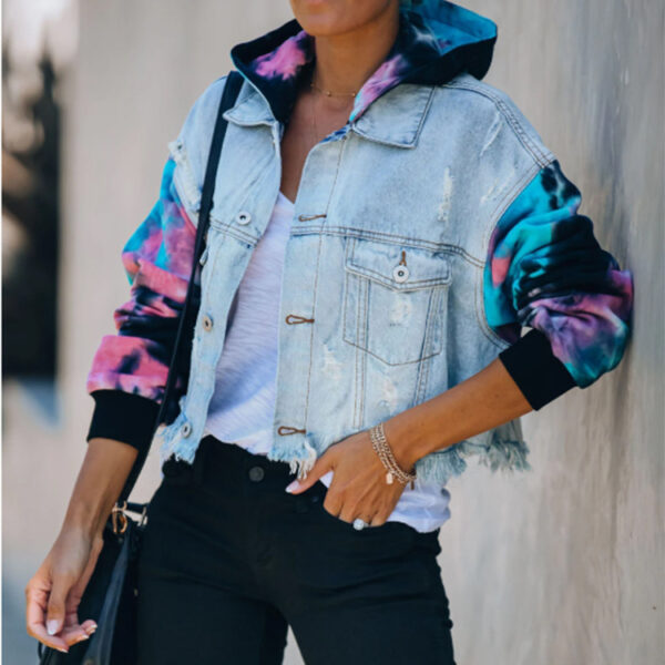 Ladies tie-dye contrast denim jacket - Image 6