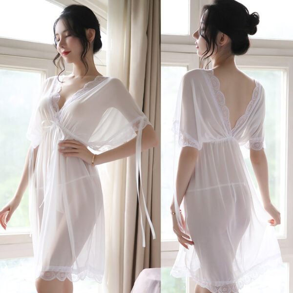 Nuisette Sexy V-Neck Woman Backless Night Wear Silk Sleepshirts Night Dress Sleepwear Nightgown Night Wear Summer Sexy Lingerie - Image 2