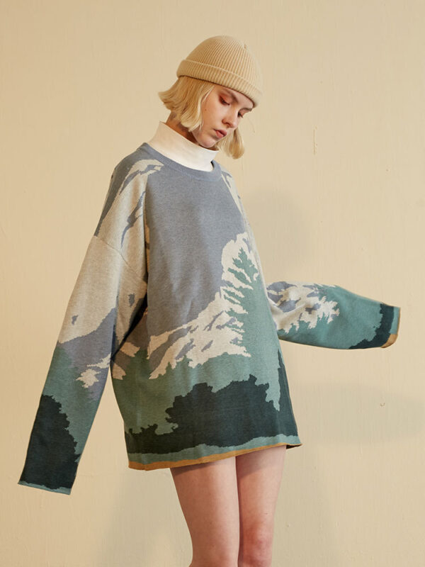 Ladies snow mountain landscape sweater