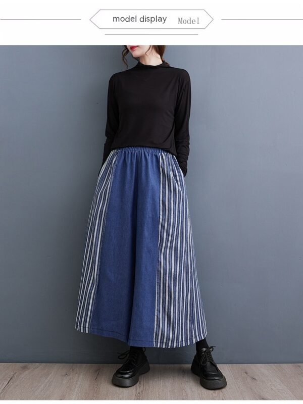 Autumn Clothing Casual Patchwork Striped Denim Fashionable Wide Leg Pants - Image 2