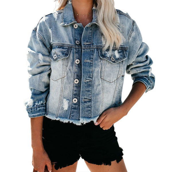 Ladies Denim Jacket Washed Denim Jacket - Image 2