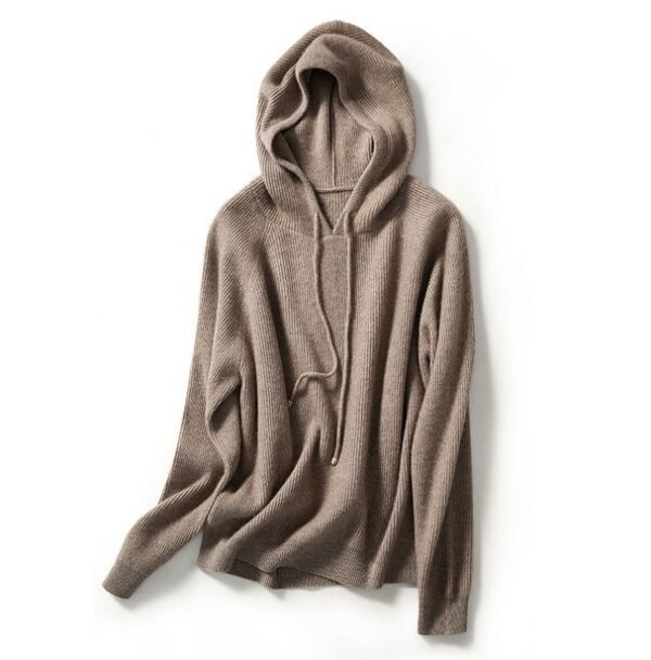 Lazy Loose Hoodie Knit Sweater With Wool Hoodie Backing - Image 5