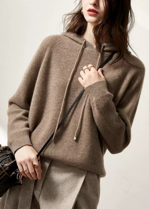 Lazy Loose Hoodie Knit Sweater With Wool Hoodie Backing - Image 2