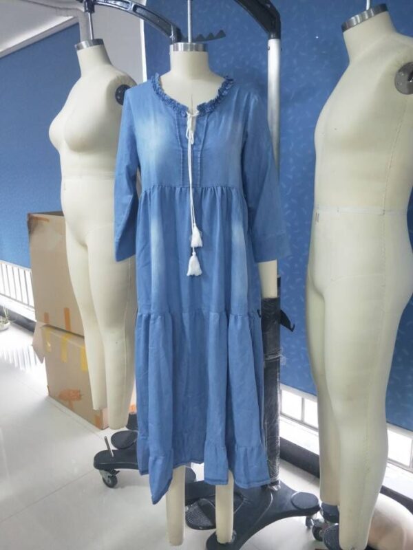 Ladies New Fashion Long Washed Denim Dress - Image 3