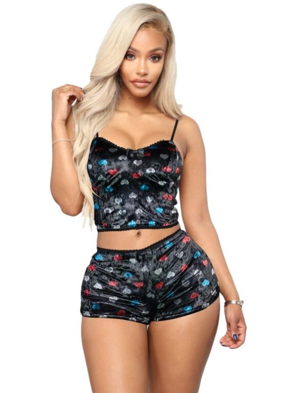 Fashion Printed Velvet Sexy Shorts Pajamas Ladies Suit - Image 4