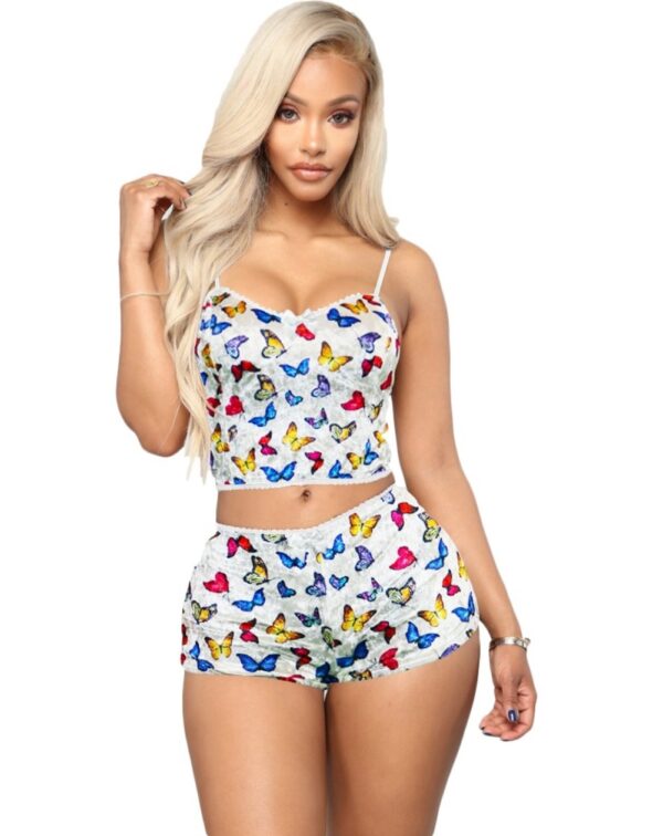 Fashion Printed Velvet Sexy Shorts Pajamas Ladies Suit - Image 3