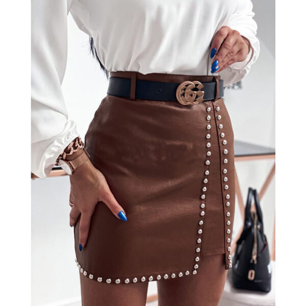 Elegant Fashion Rivets PU Leather Skirts Women - Image 4