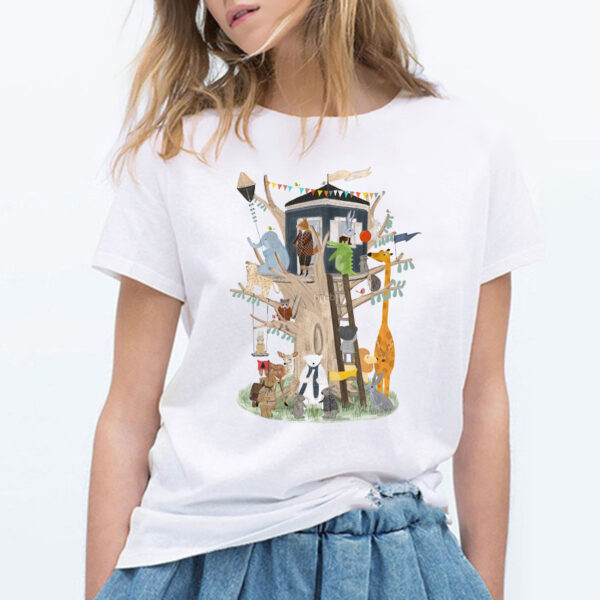 Ladies Cute Cartoon Music Zoo Print Ladies T Shirt - Image 2