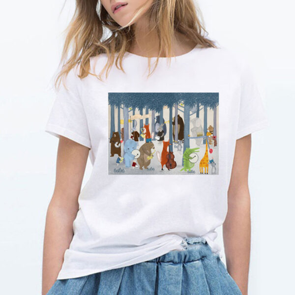 Ladies Cute Cartoon Music Zoo Print Ladies T Shirt - Image 5