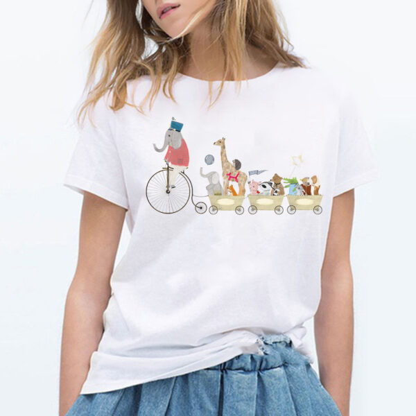 Ladies Cute Cartoon Music Zoo Print Ladies T Shirt - Image 4