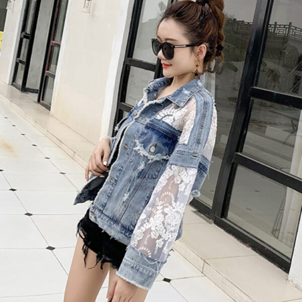 Denim Short Jacket Women Trendy Fashion Casual Lace Stitching Loose Sun Protection Clothing - Image 3