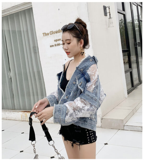 Denim Short Jacket Women Trendy Fashion Casual Lace Stitching Loose Sun Protection Clothing - Image 2