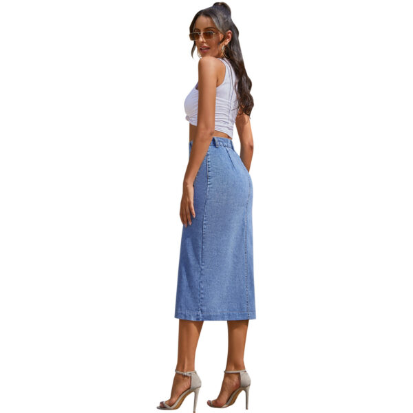 Button Irregular Slit denim High Waist Skirt - Image 5