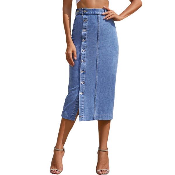 Button Irregular Slit denim High Waist Skirt - Image 7