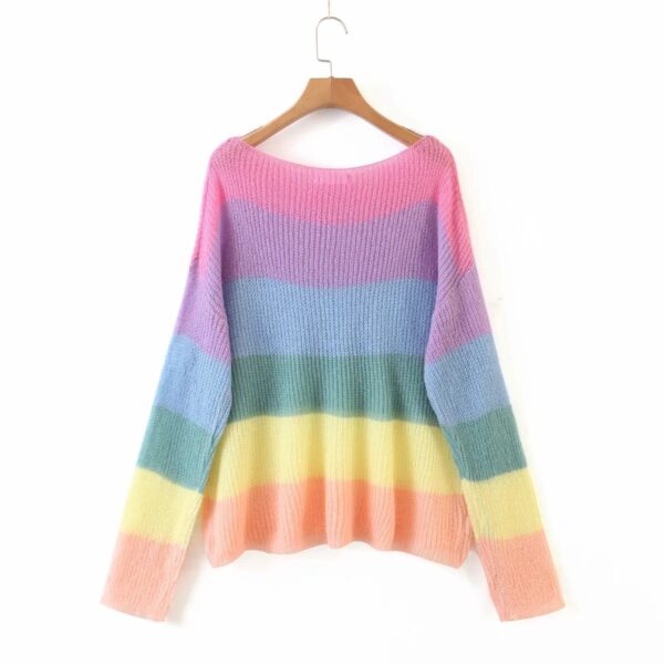 Rainbow Striped Pullover Ladies Sweater