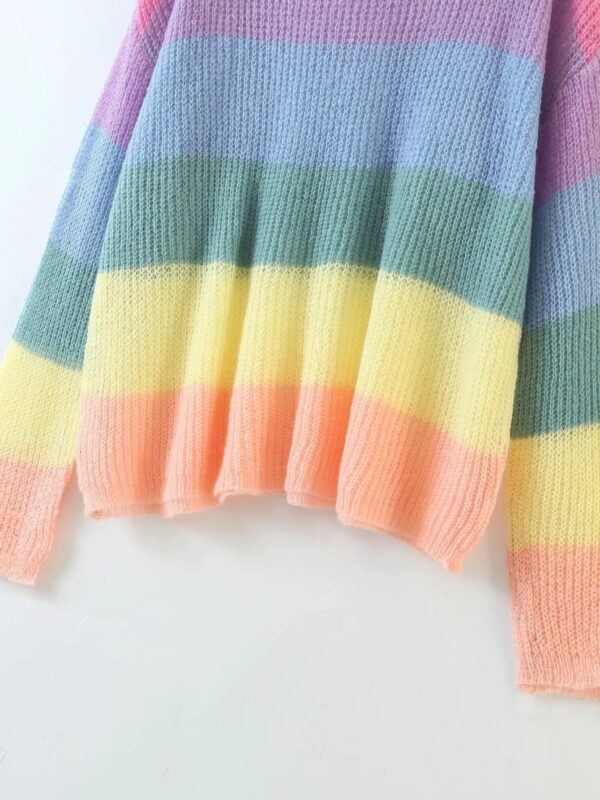 Rainbow Striped Pullover Ladies Sweater - Image 4