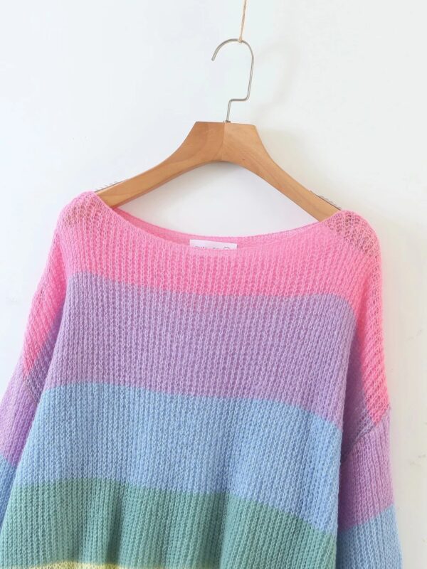 Rainbow Striped Pullover Ladies Sweater - Image 3