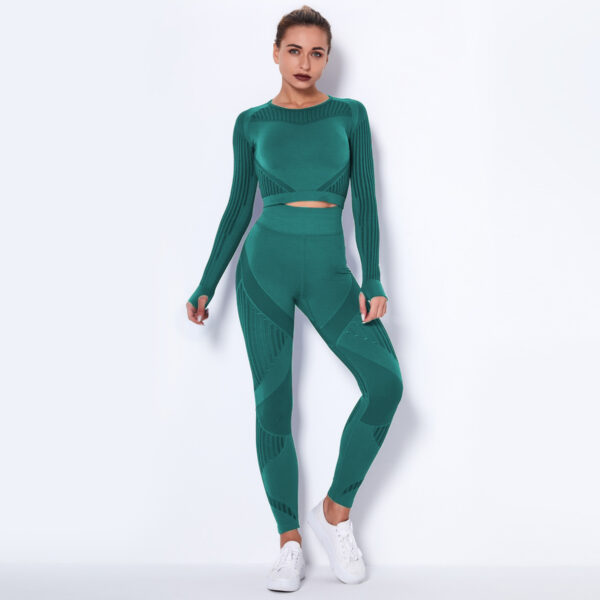 Seamless Knitted Absorbent Yoga Long-Sleeved Suit Yoga Wearsuit - Image 6