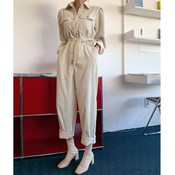 New Spring Long Sleeve Lapel Women Casual Jumpsuits