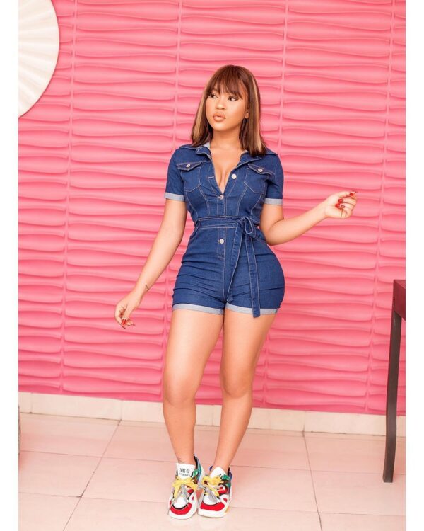 Blue Short Sleeve Shorts Rompers Fashion Elastic Lapel Button Slim Fit Jumpsuit Ladies Vestidos - Image 4