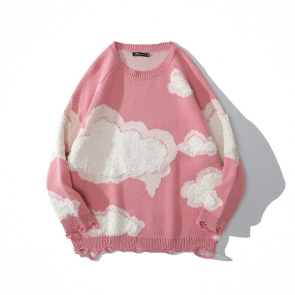 Hole Cloud Flocking Jacquard Sweater Couple Pullover - Image 3