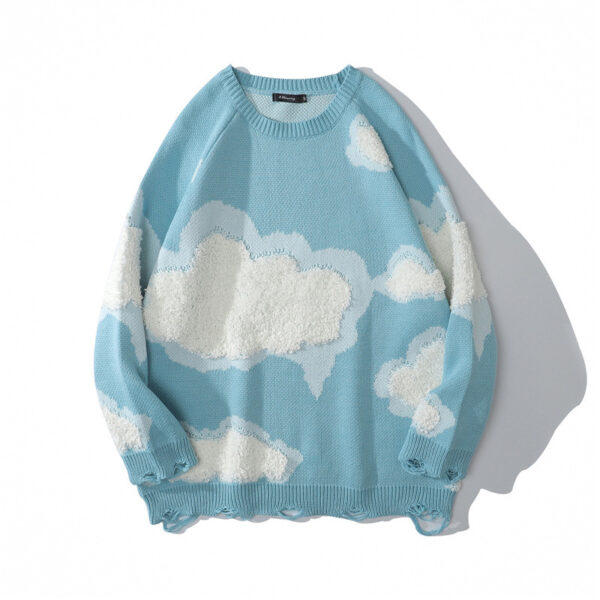 Hole Cloud Flocking Jacquard Sweater Couple Pullover - Image 7