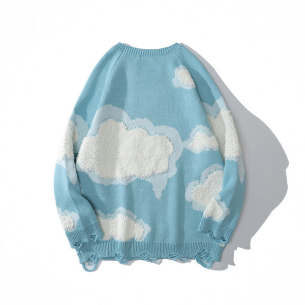 Hole Cloud Flocking Jacquard Sweater Couple Pullover - Image 4