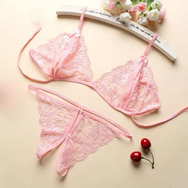 Sexy Lingerie Chiffon Underwear Sleepwear Lingerie Hot Erotic Bra G-string Garter Set - Image 3