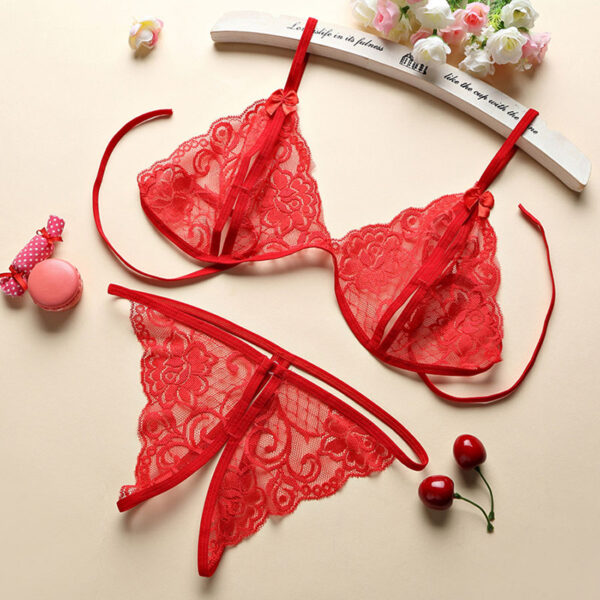 Sexy Lingerie Chiffon Underwear Sleepwear Lingerie Hot Erotic Bra G-string Garter Set - Image 2