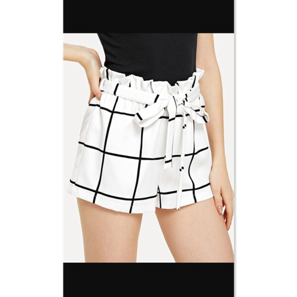 Ladies Check Waist Belt Shorts