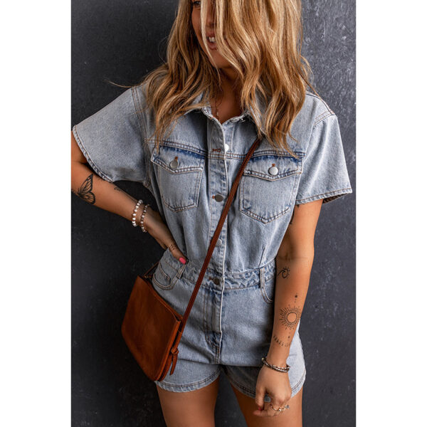 Retro Washed Short Sleeve Rompers Women - Image 4