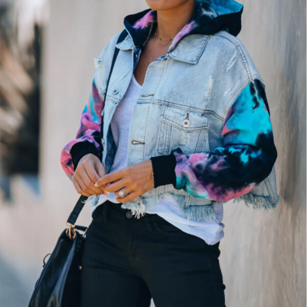 Ladies tie-dye contrast denim jacket - Image 4