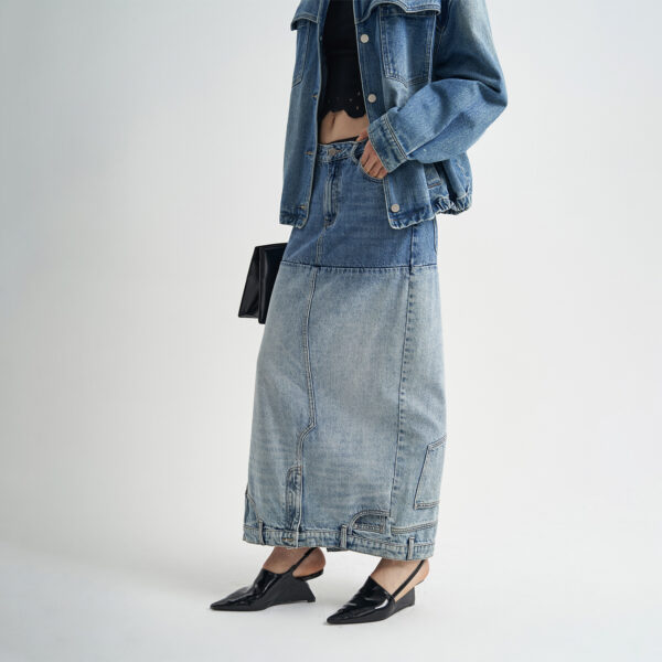 Washed Denim Long Skirts Stitching Design Women's Clothing - Image 4