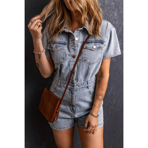 Retro Washed Short Sleeve Rompers Women - Image 2