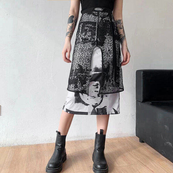 Skirts Gradient Blooming Ink-splashing Printing Stitching Personalized Design Skirts Women's Fashion Printed Skirts - Image 3