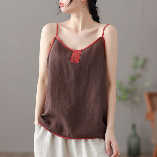 Summer Thin Cotton Linen Top Ladies Embroidered Vest - Image 4