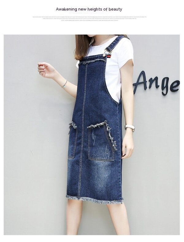 Plus-sized Plus Size Women's Clothing Spring And Summer Slimming Denim Suspender Skirt Slim Fit Dress Fat Sister - Image 8