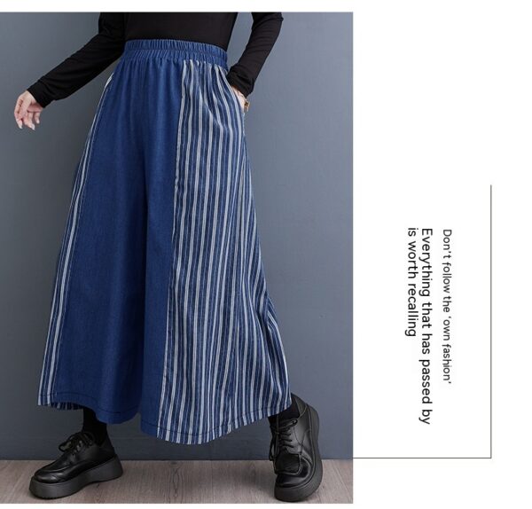 Autumn Clothing Casual Patchwork Striped Denim Fashionable Wide Leg Pants - Image 9