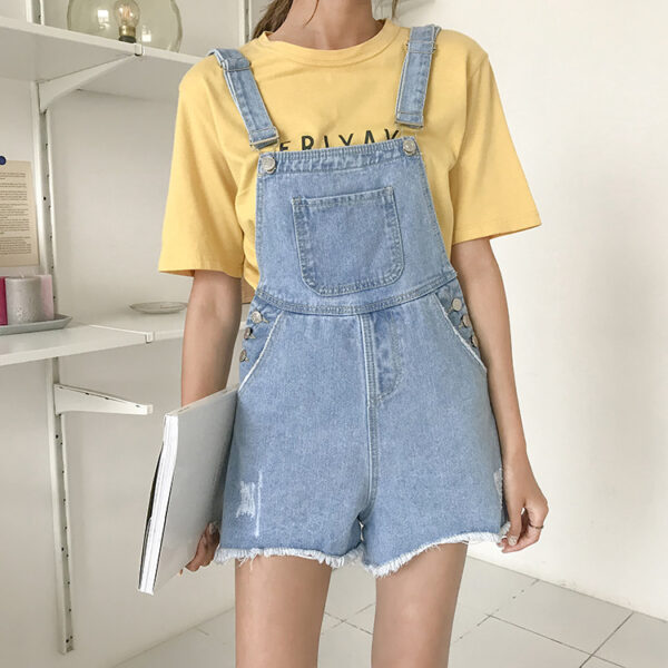 Loose Elastic Strap Denim Shorts Women's Clothing - Image 2