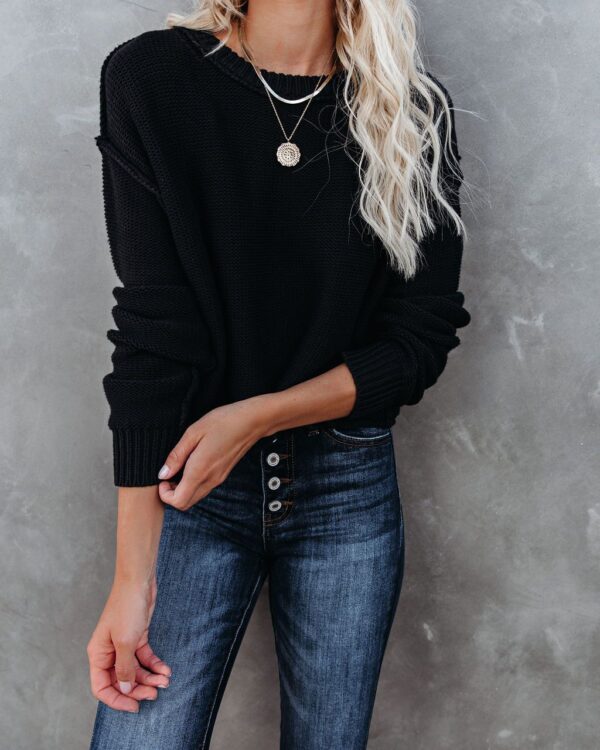 Round Neck Solid Color Sweater Ladies - Image 5