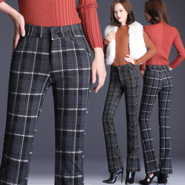 Plaid woolen ladies casual flared pants - Image 4