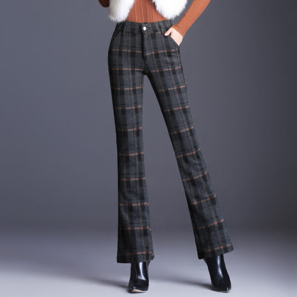 Plaid woolen ladies casual flared pants - Image 2