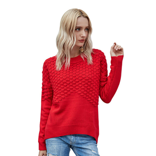 Round neck pullover ladies long-sleeved hollow sweater - Image 2