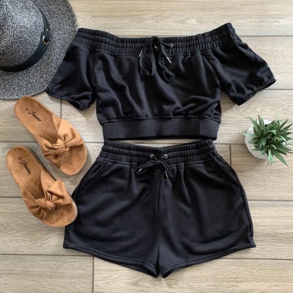 Ladies Two-Piece Neck Tie Top Shorts - Image 2