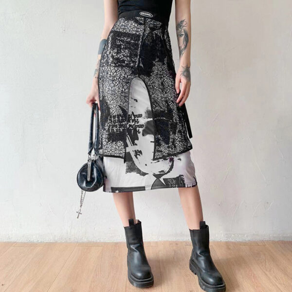 Skirts Gradient Blooming Ink-splashing Printing Stitching Personalized Design Skirts Women's Fashion Printed Skirts - Image 5